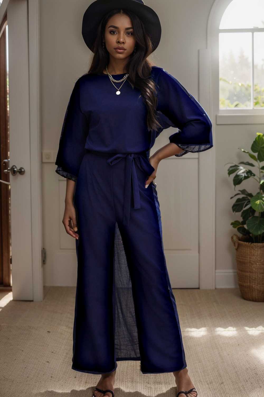 solid color one shoulder short sleeve jumpsuit 107827