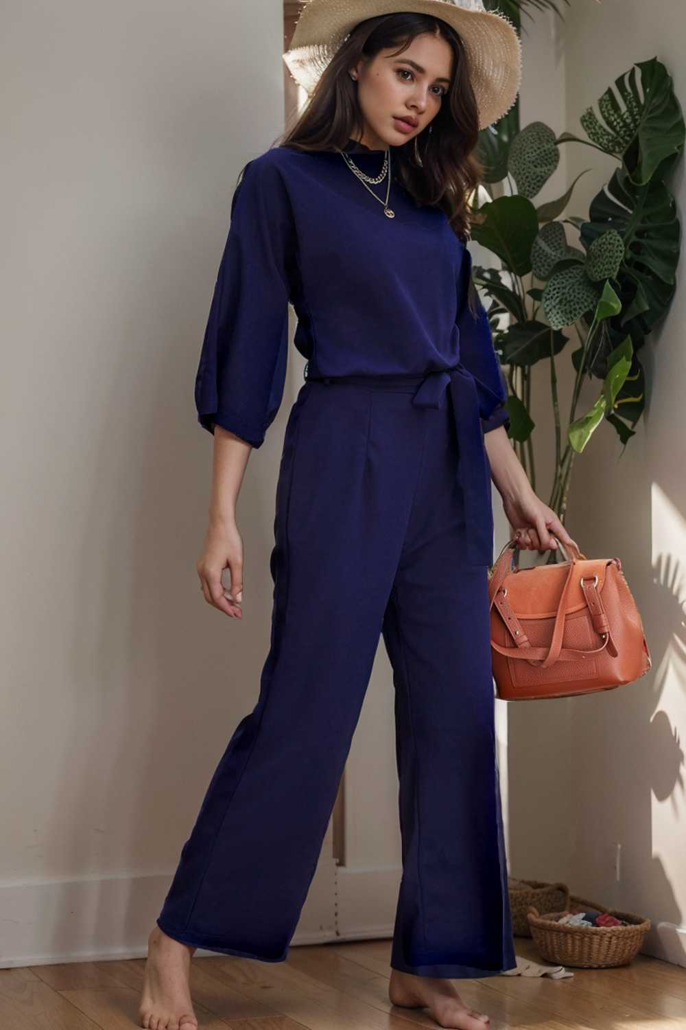 solid color one shoulder short sleeve jumpsuit 104827