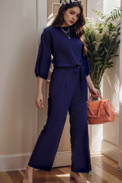 solid color one shoulder short sleeve jumpsuit 107826