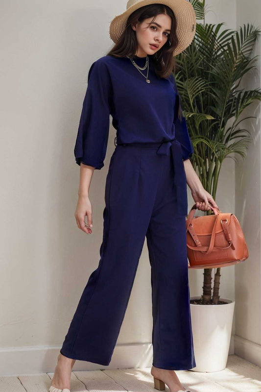 solid color one shoulder short sleeve jumpsuit 108063