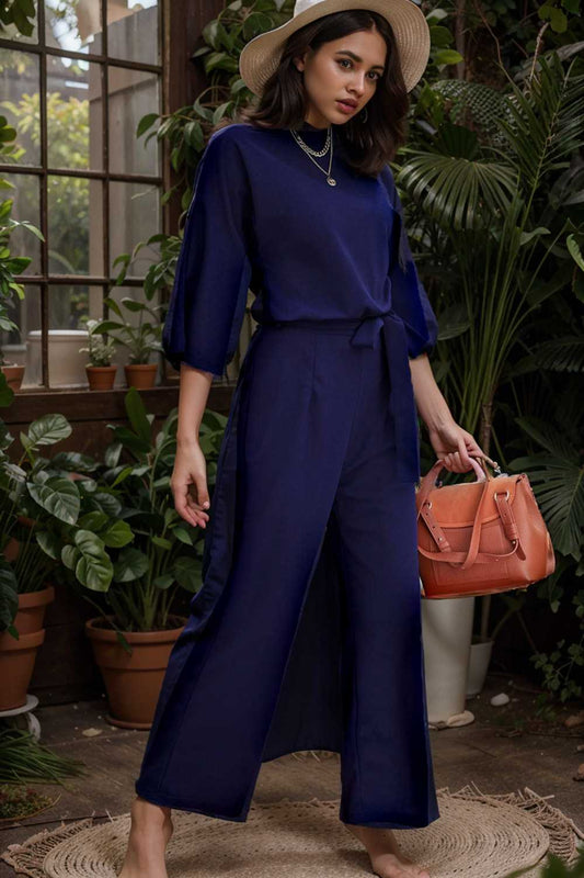 solid color one shoulder short sleeve jumpsuit 110299