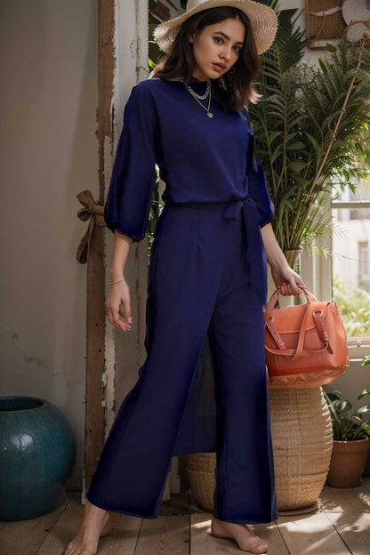 solid color one shoulder short sleeve jumpsuit 111082