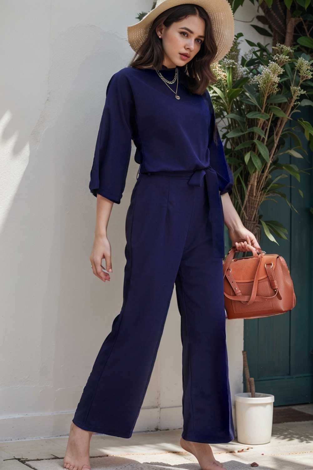solid color one shoulder short sleeve jumpsuit 107825
