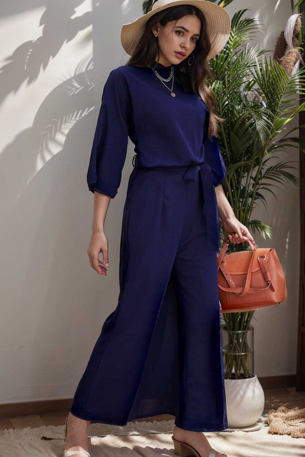solid color one shoulder short sleeve jumpsuit 107824