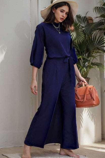 solid color one shoulder short sleeve jumpsuit 107823
