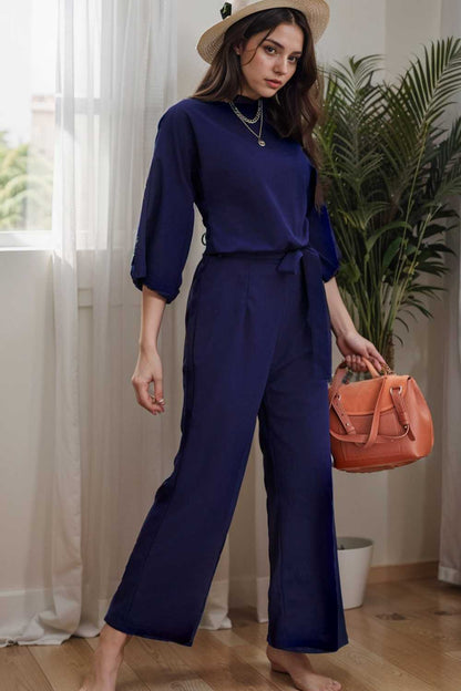 solid color one shoulder short sleeve jumpsuit 109722