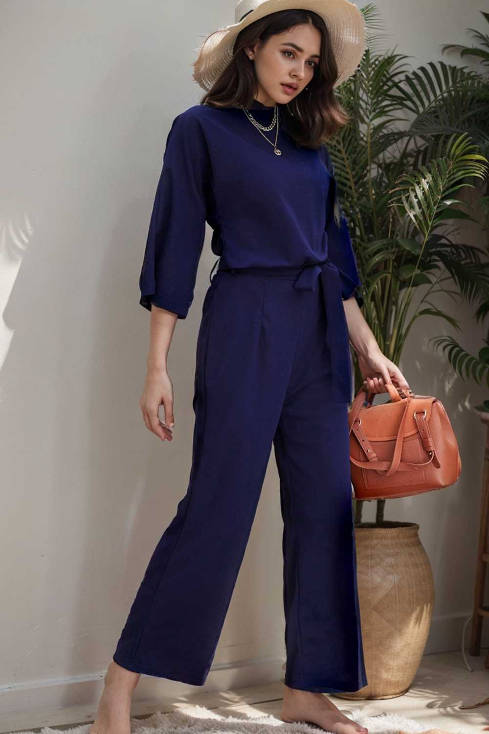 solid color one shoulder short sleeve jumpsuit 107820