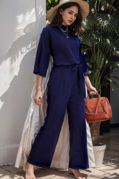 solid color one shoulder short sleeve jumpsuit 107818