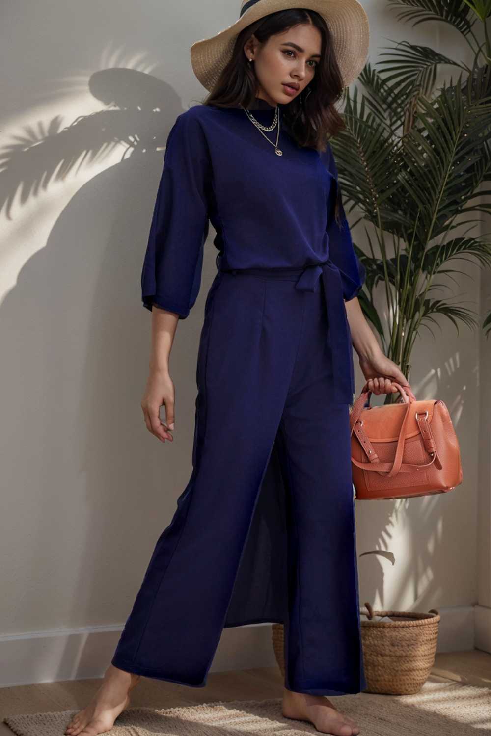 solid color one shoulder short sleeve jumpsuit 107816