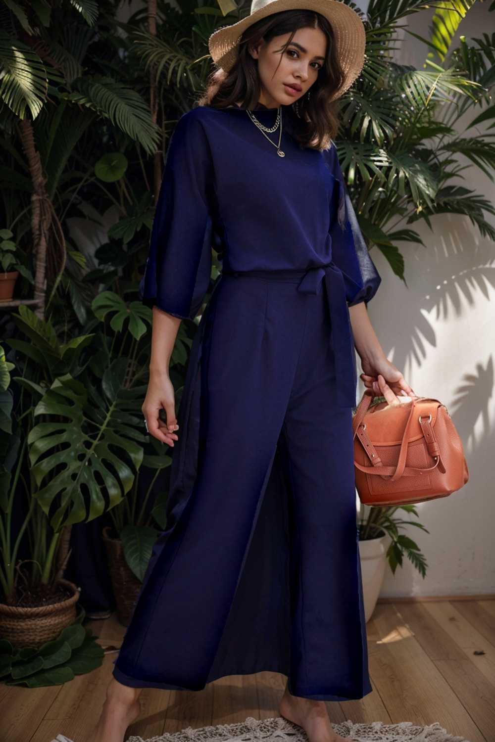 solid color one shoulder short sleeve jumpsuit 107814
