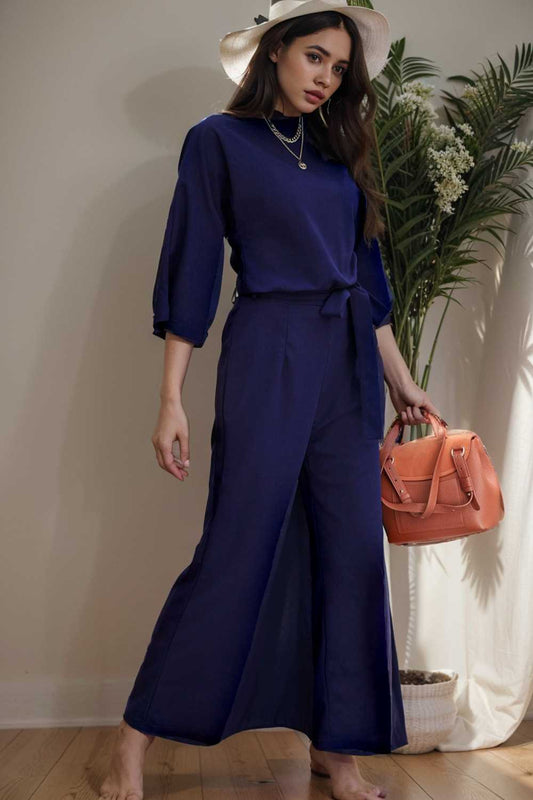 solid color one shoulder short sleeve jumpsuit 107813