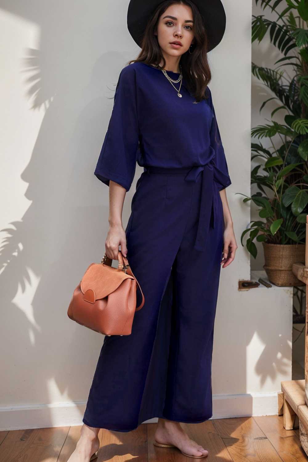 solid color one shoulder short sleeve jumpsuit 109108