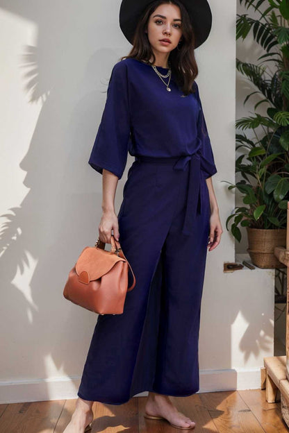 solid color one shoulder short sleeve jumpsuit 109108