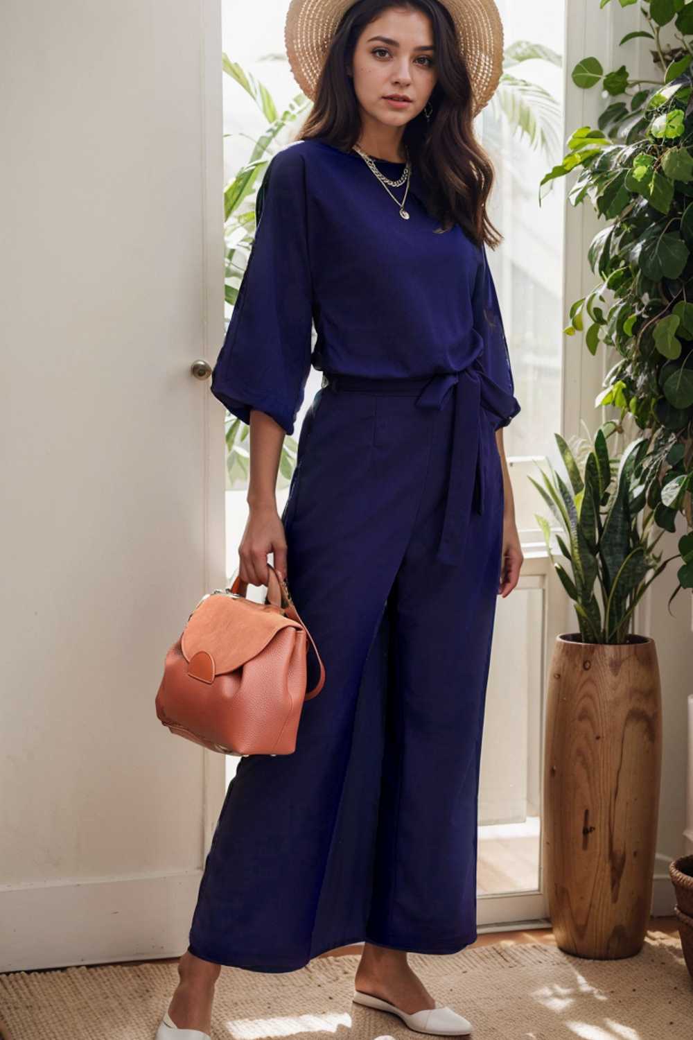 solid color one shoulder short sleeve jumpsuit 109720