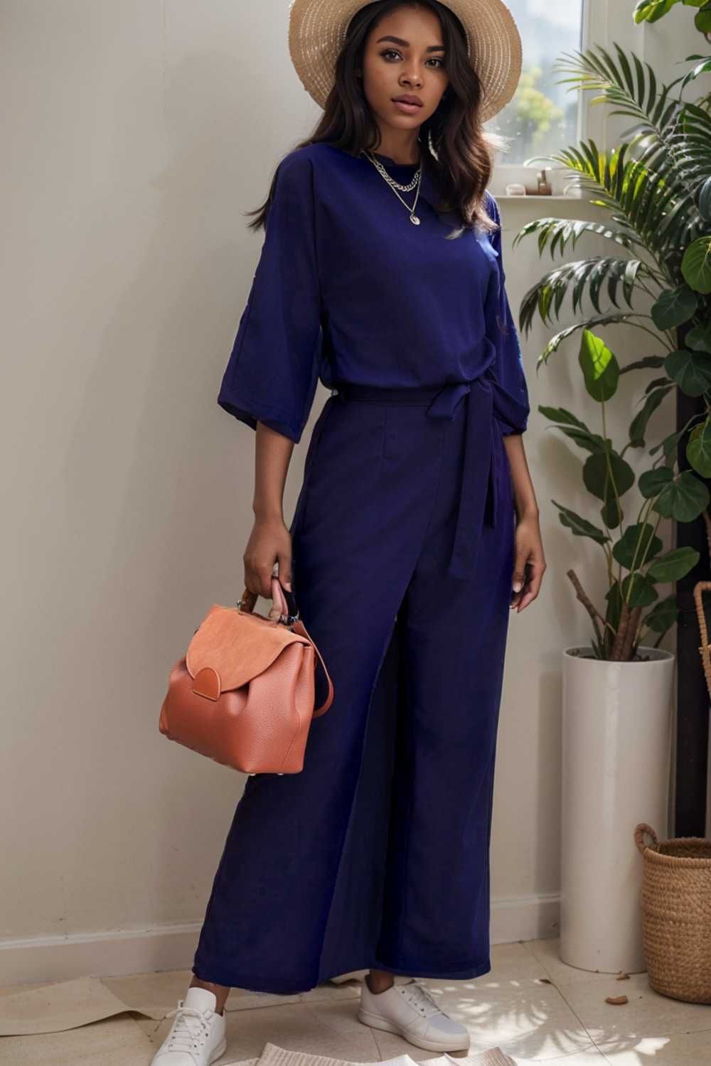 solid color one shoulder short sleeve jumpsuit 109107