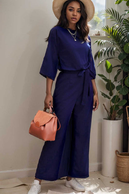 solid color one shoulder short sleeve jumpsuit 109107