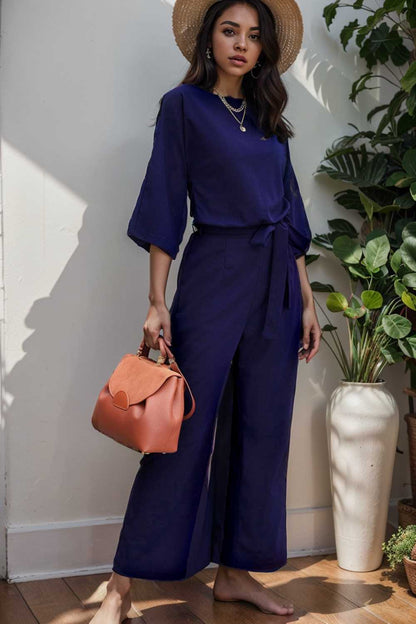 solid color one shoulder short sleeve jumpsuit 109105