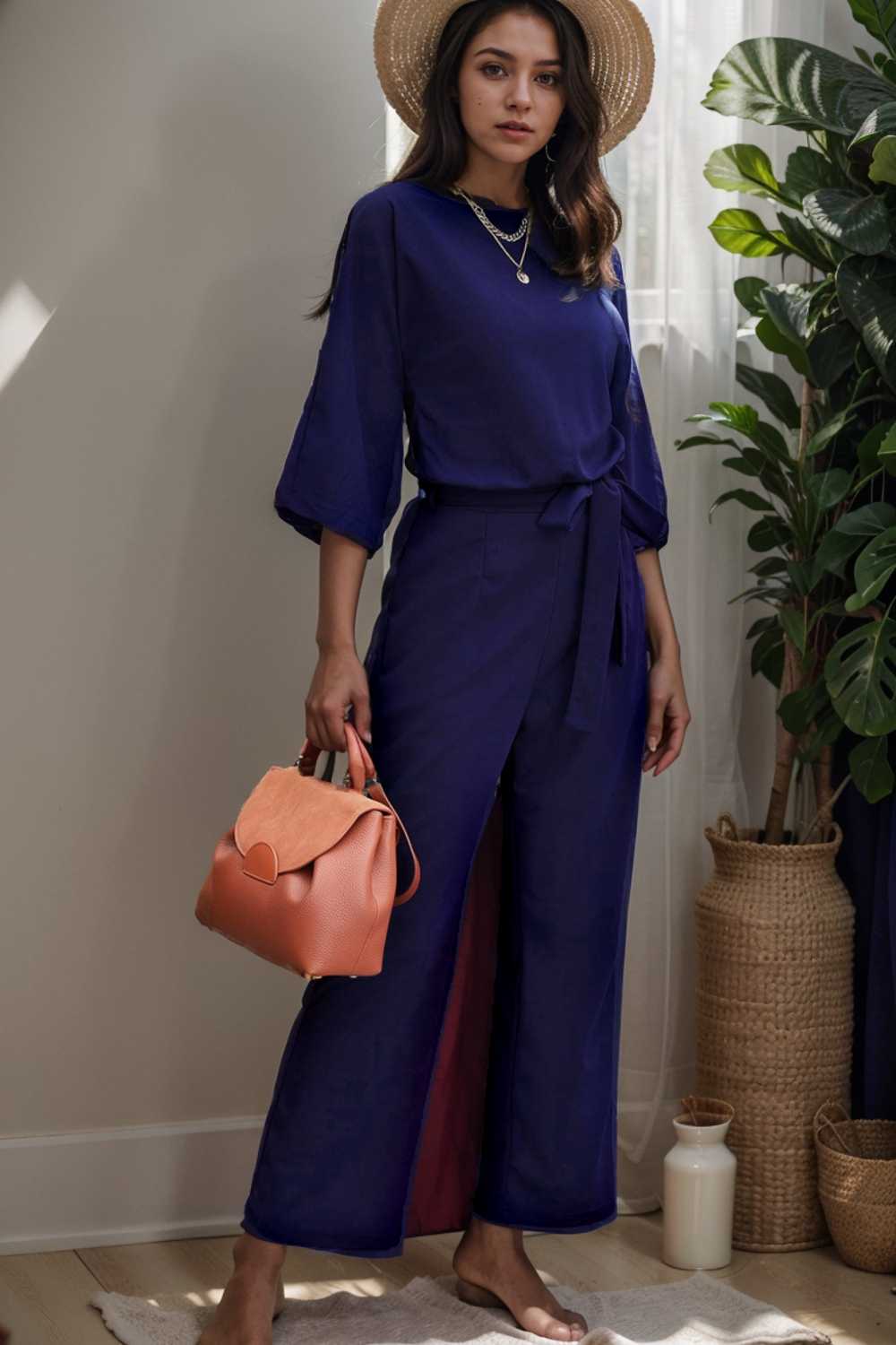 solid color one shoulder short sleeve jumpsuit 109716