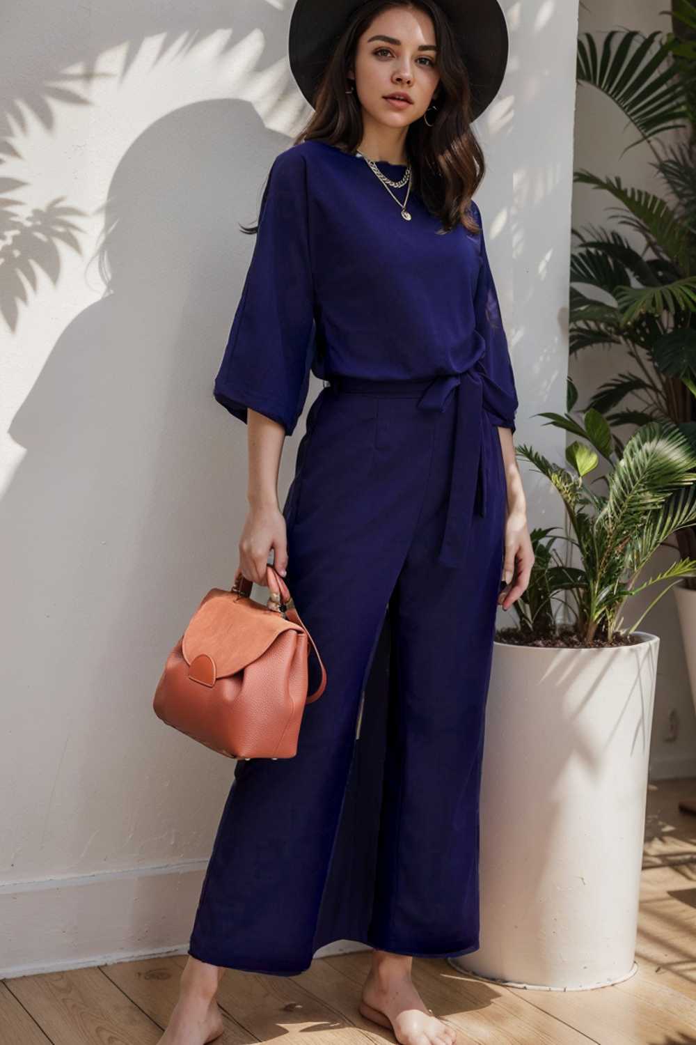 solid color one shoulder short sleeve jumpsuit 109103