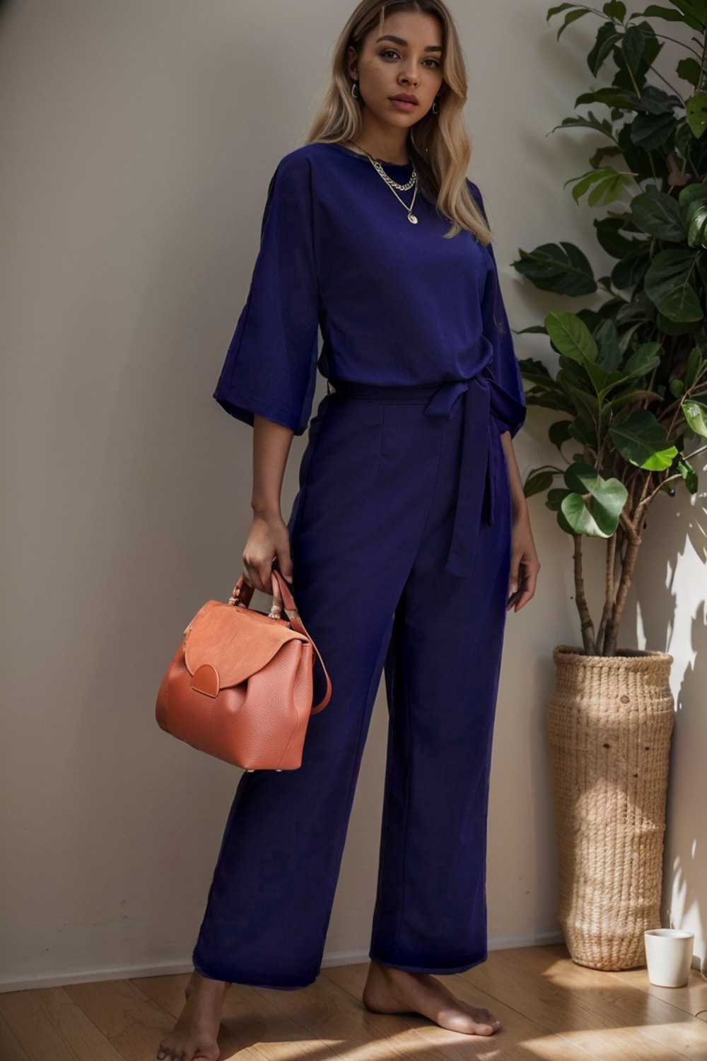 solid color one shoulder short sleeve jumpsuit 109096