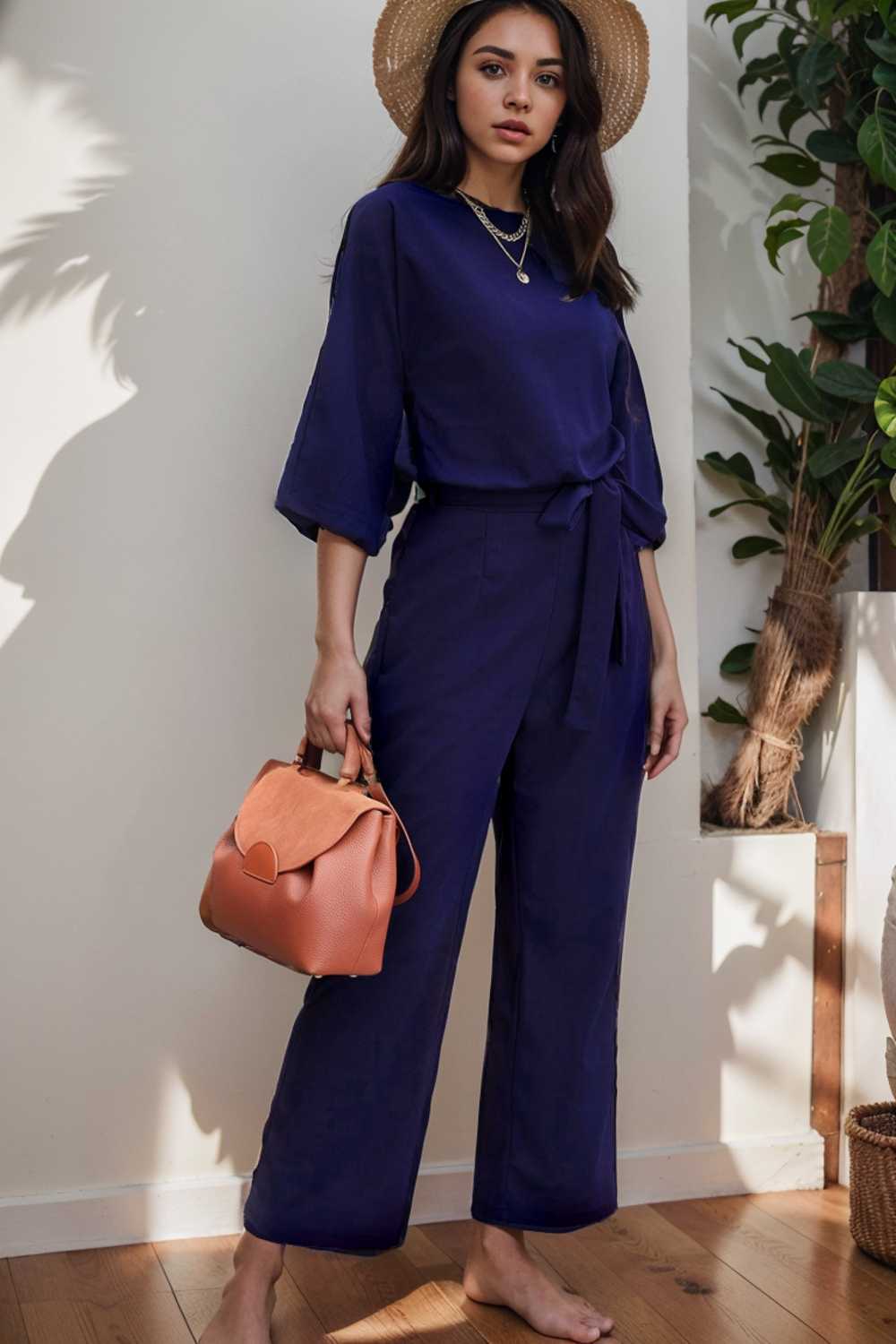 solid color one shoulder short sleeve jumpsuit 109095