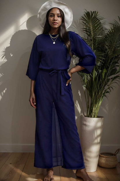 solid color one shoulder short sleeve jumpsuit 109714