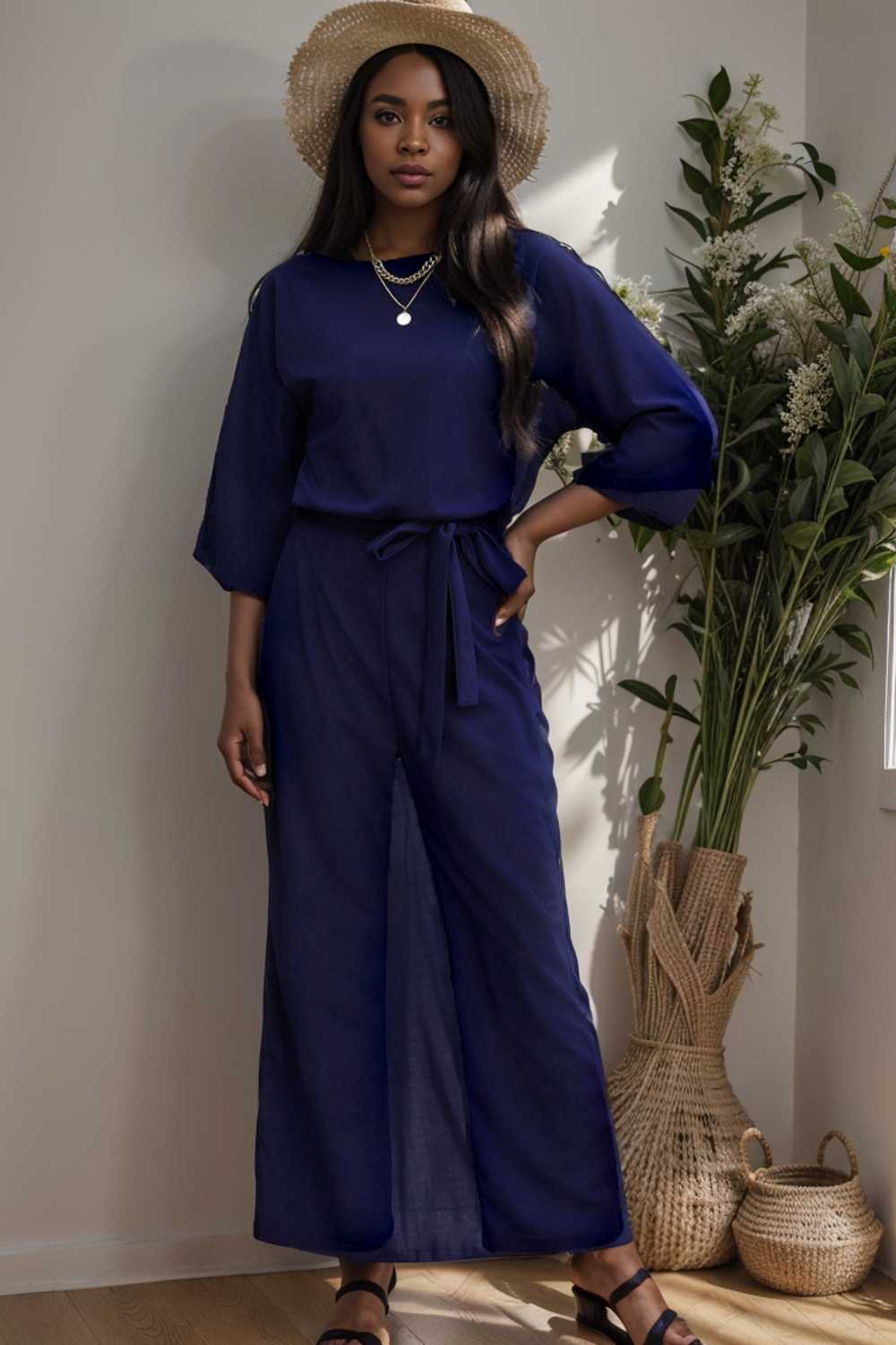 solid color one shoulder short sleeve jumpsuit 109093