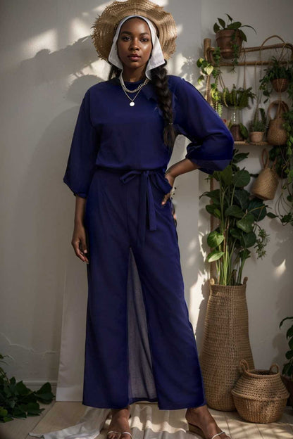 solid color one shoulder short sleeve jumpsuit 111080