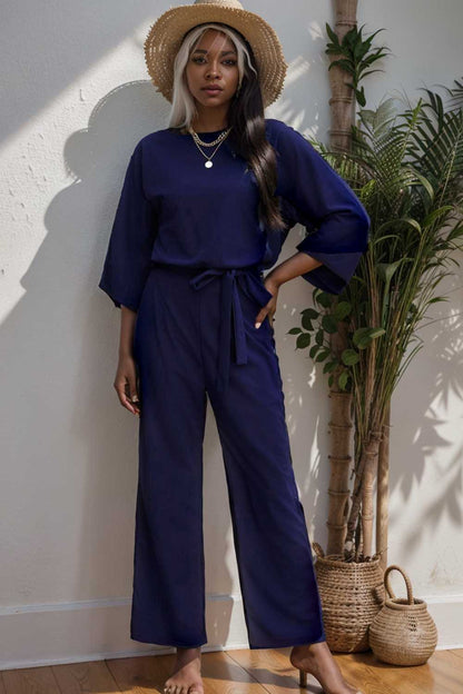 solid color one shoulder short sleeve jumpsuit 111079