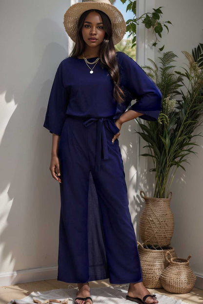 solid color one shoulder short sleeve jumpsuit 109091