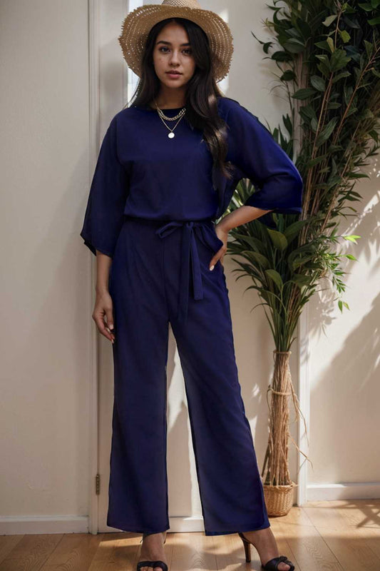 solid color one shoulder short sleeve jumpsuit 109712