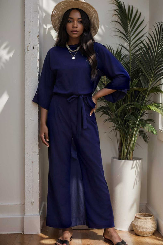 solid color one shoulder short sleeve jumpsuit 112781
