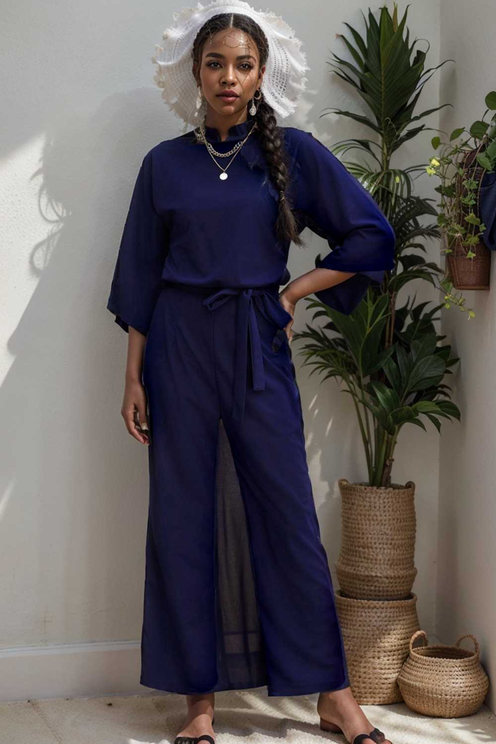 solid color one shoulder short sleeve jumpsuit 109089