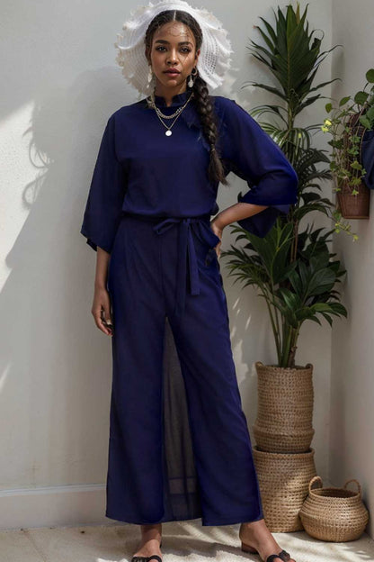 solid color one shoulder short sleeve jumpsuit 109089