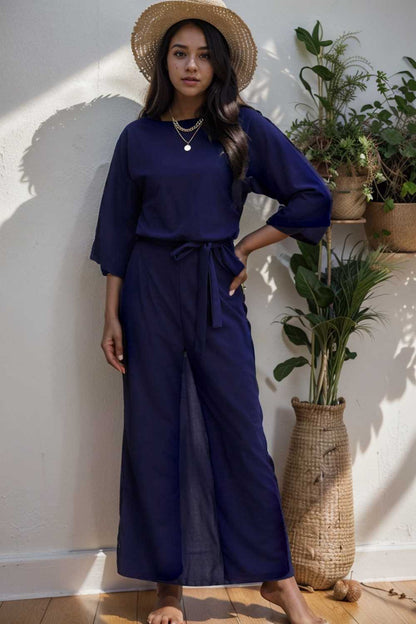 solid color one shoulder short sleeve jumpsuit 105014