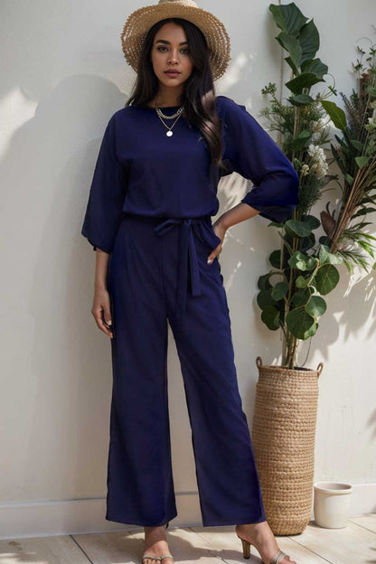 solid color one shoulder short sleeve jumpsuit 109088