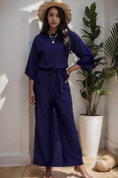 solid color one shoulder short sleeve jumpsuit 105013