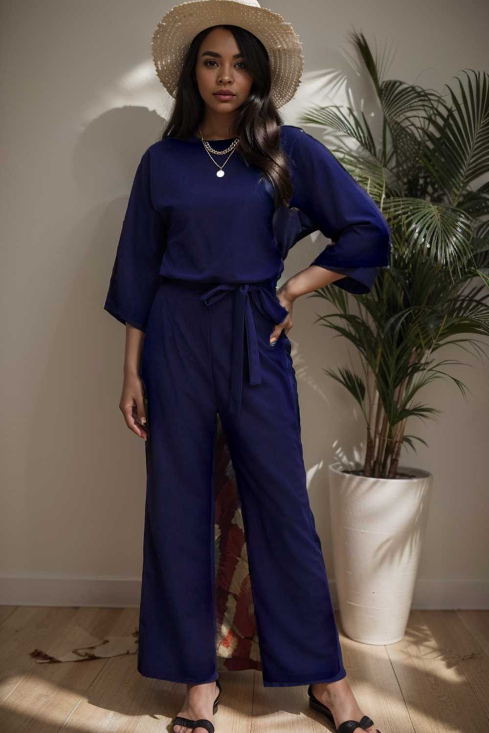 solid color one shoulder short sleeve jumpsuit 109087