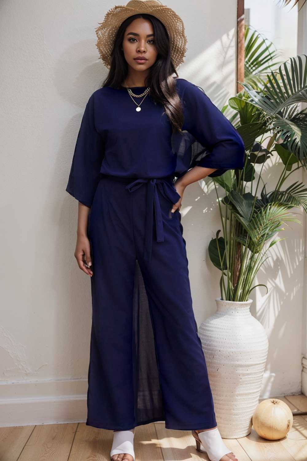 solid color one shoulder short sleeve jumpsuit 109085