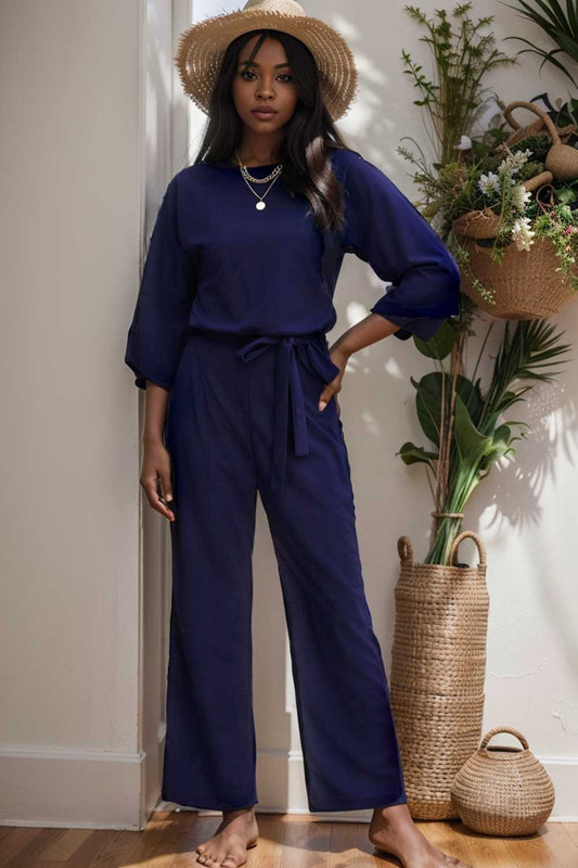 solid color one shoulder short sleeve jumpsuit 109084