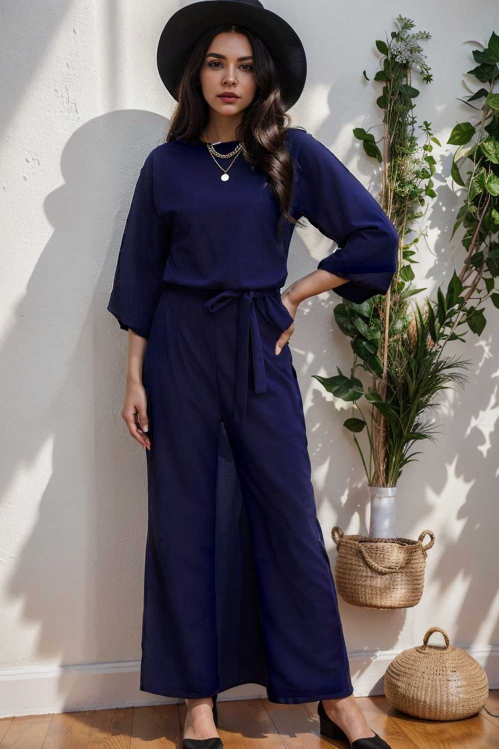 solid color one shoulder short sleeve jumpsuit 110179