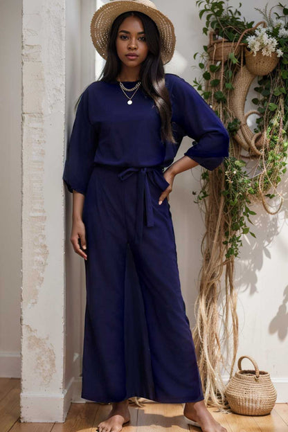 solid color one shoulder short sleeve jumpsuit 110178