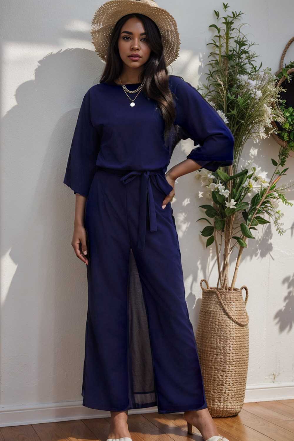 solid color one shoulder short sleeve jumpsuit 110177