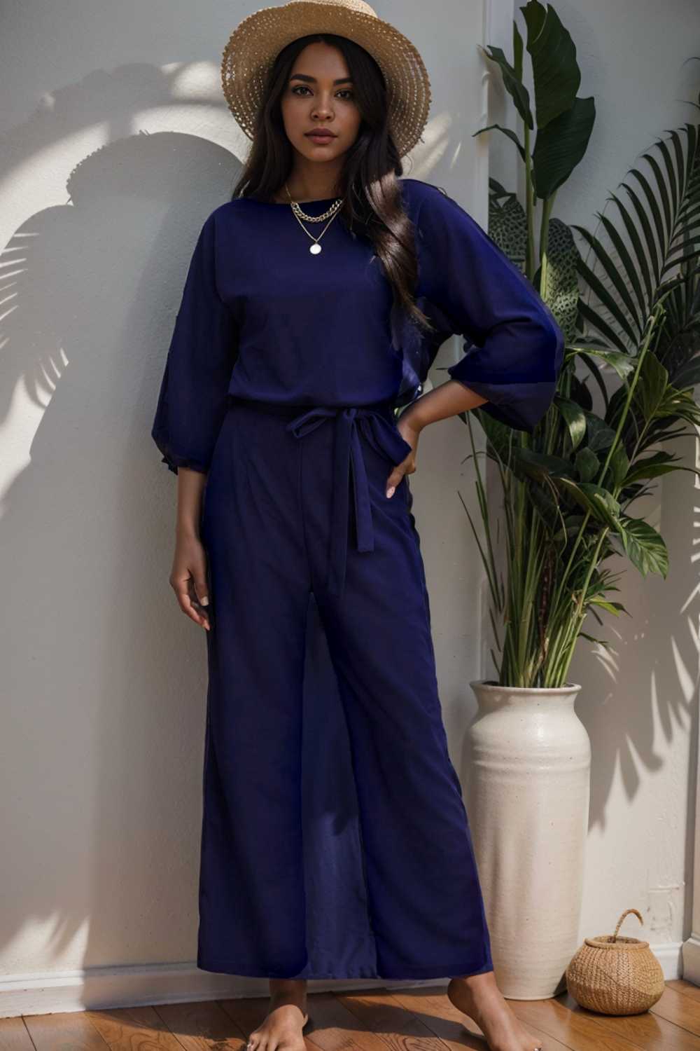 solid color one shoulder short sleeve jumpsuit 110176