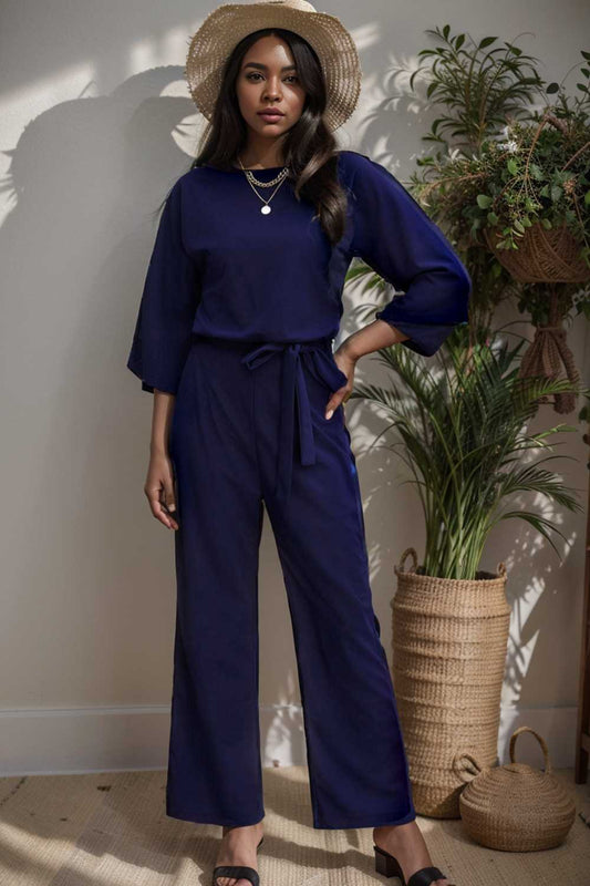 solid color one shoulder short sleeve jumpsuit 107296
