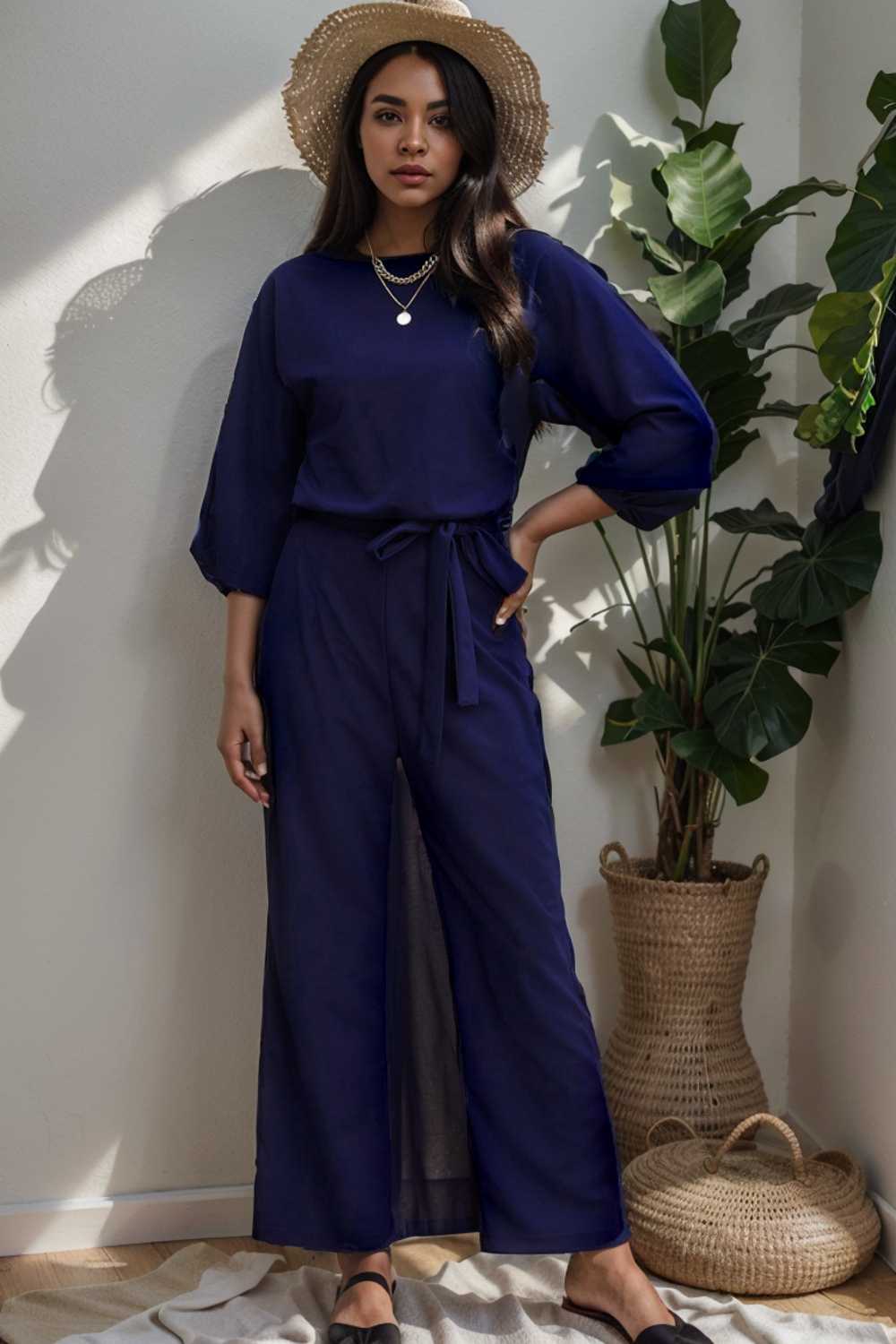 solid color one shoulder short sleeve jumpsuit 110175