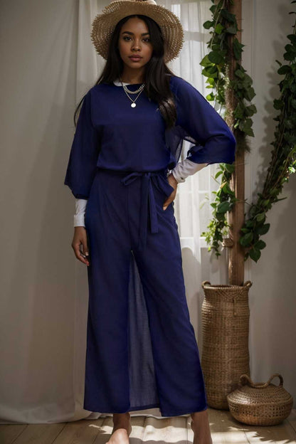 solid color one shoulder short sleeve jumpsuit 110174