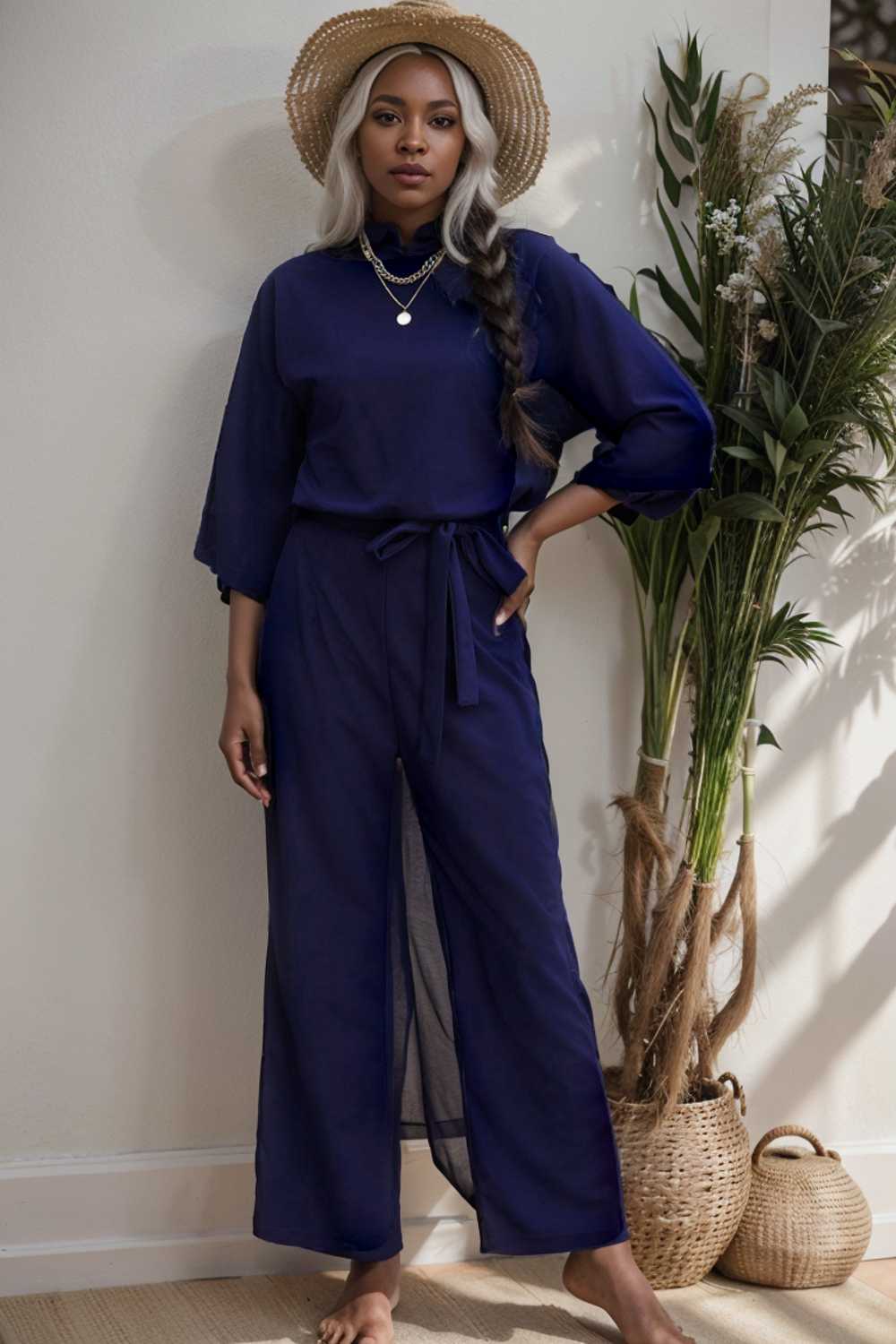 solid color one shoulder short sleeve jumpsuit 110172