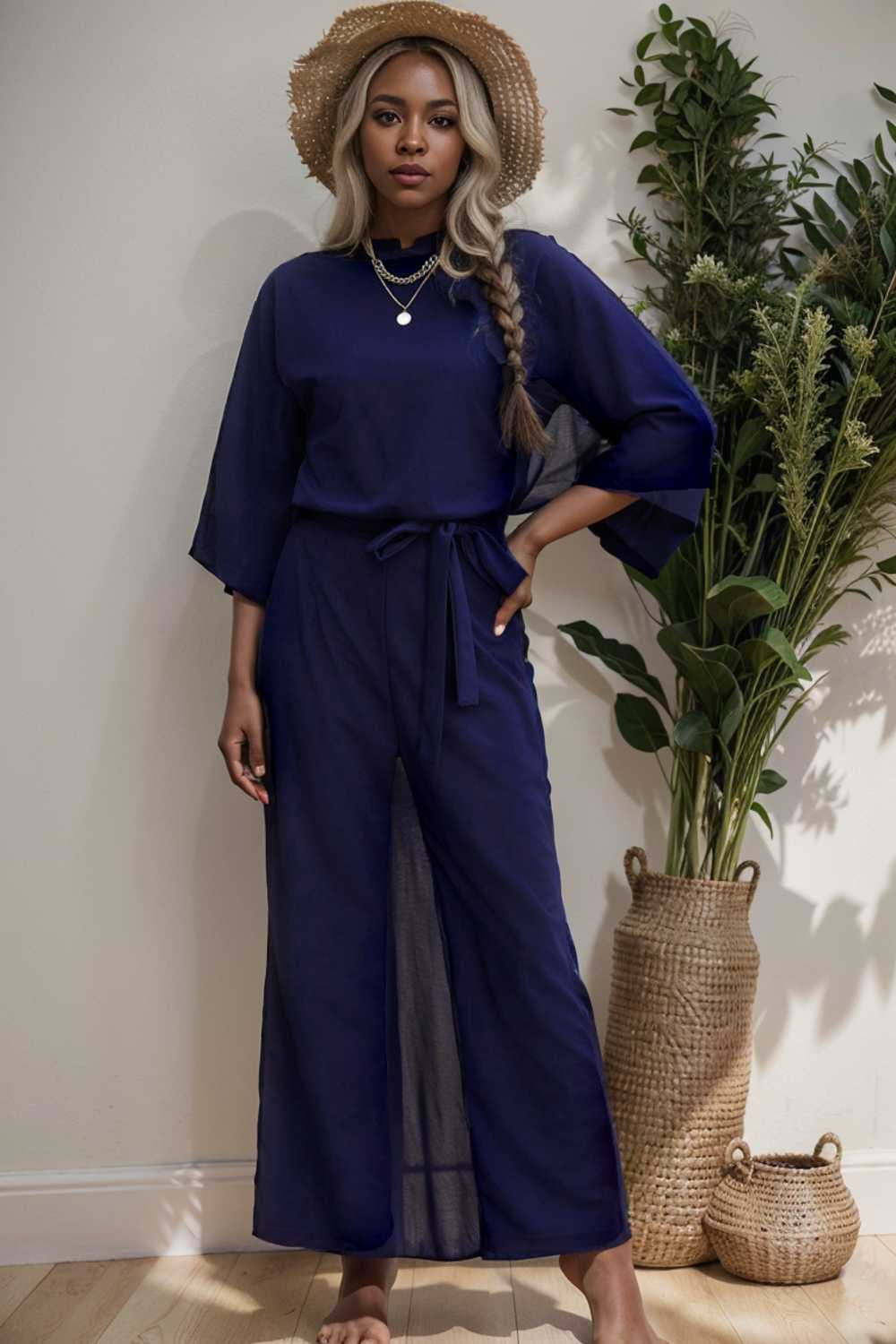 solid color one shoulder short sleeve jumpsuit 110170