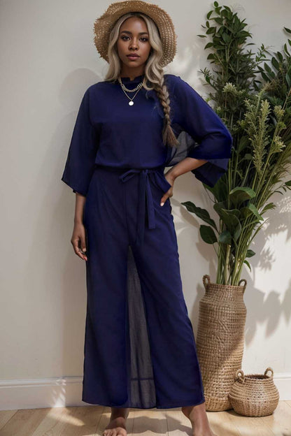solid color one shoulder short sleeve jumpsuit 110170